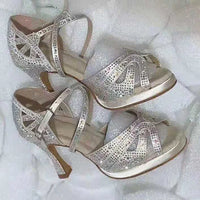 Wedding Shoes For Women Salsa Dance Shoes Woman Sandals With Platform Silver Dance Shoes RhinestoneJuseDanc