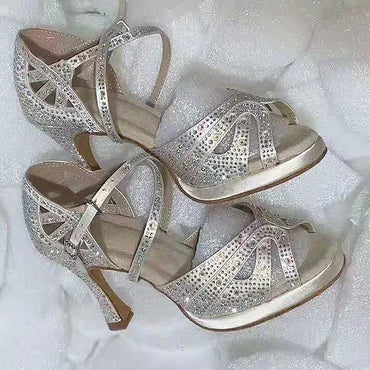 Wedding Shoes For Women Salsa Dance Shoes Woman Sandals With Platform Silver Dance Shoes RhinestoneJuseDanc