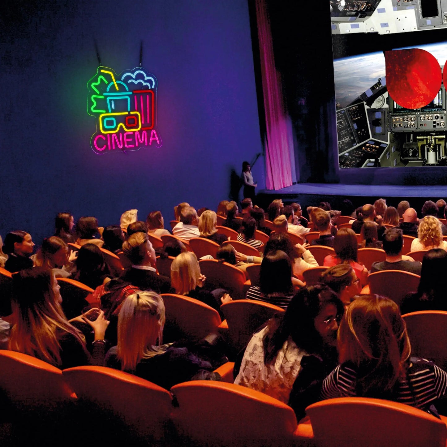Movie Time Night with Popcorn LED Theater Art Neon Light