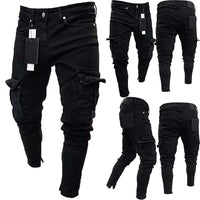 Slim Fit Straight Leg Custom Denim Jeans Men's Pencil Pants Fit Slim Skinny Solid Color Zipper Pockets Men Fashion Casual Jeans