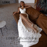 LORIE White Mermaid Wedding Dresses Soft Satin Beach Bridal Gowns V-Neck Spaghetti Straps Luxury Beading Princess Party Gowns