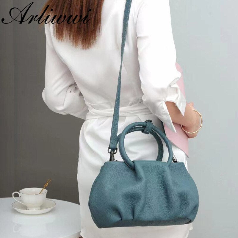 Arliwwi Real Leather Tote Handbags For Women Solid Colors High Quality Top Layer Cowhide Bags New Fashion Drop Shipping