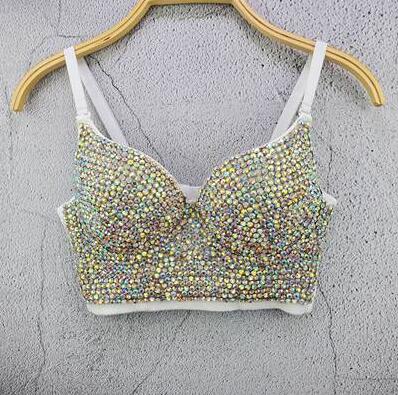 Diamond Sexy Short Crop Tops Lady Sleeveless Night Club Party Wedding Bustier Bra