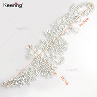 WRA-1006 Keering Hotsale Elegant Gold Wholesale Handmade Long Clause for Bridal Wedding Dress Beaded Bodice Patch Rhinestones