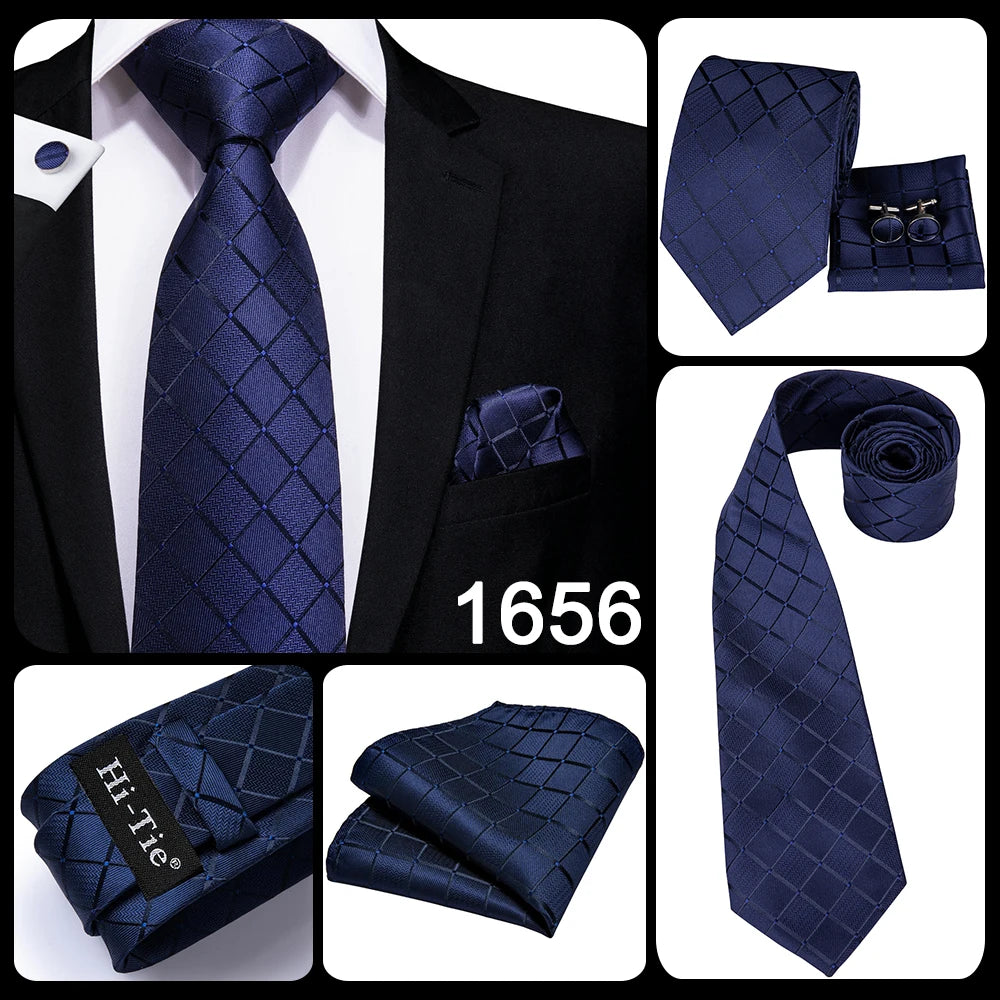 Hi-Tie Blue Business Solid 100% Silk Men's Tie NeckTie 8.5cm Ties for Men Formal Luxury Wedding High Quality Gravata