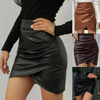 Short Skirt Solid Color Comfy Elegant Asymmetric Hem High Waist Ruched Skirt   Women Skirt  Streetwear