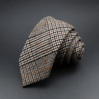 Classic Brown Grey Plaid Striped Wool Necktie Narrow Collar Slim Cashmere Tie For Man Suit Party Casual Accessory Cravat Gift