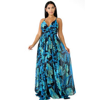 Women Dresses Summer Sexy Maxi Boho Style Print Party Dress Deep V Neck Backless Long Dress Vestidos