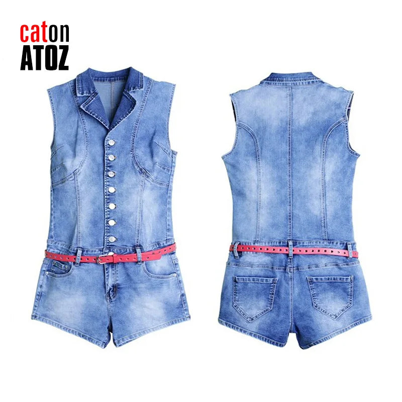 catonATOZ 2101 Fashion Summer Sleeveless Romper Jumpsuits For Women Playsuit Denim Overalls Shorts Bodysuit Jeans