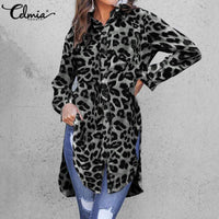 Celmia Women Blouses Fashion Leopard Printed Shirts 2023 Summer Long Sleeve Tunic Tops Casual Loose Buttons Office Lady Blusas