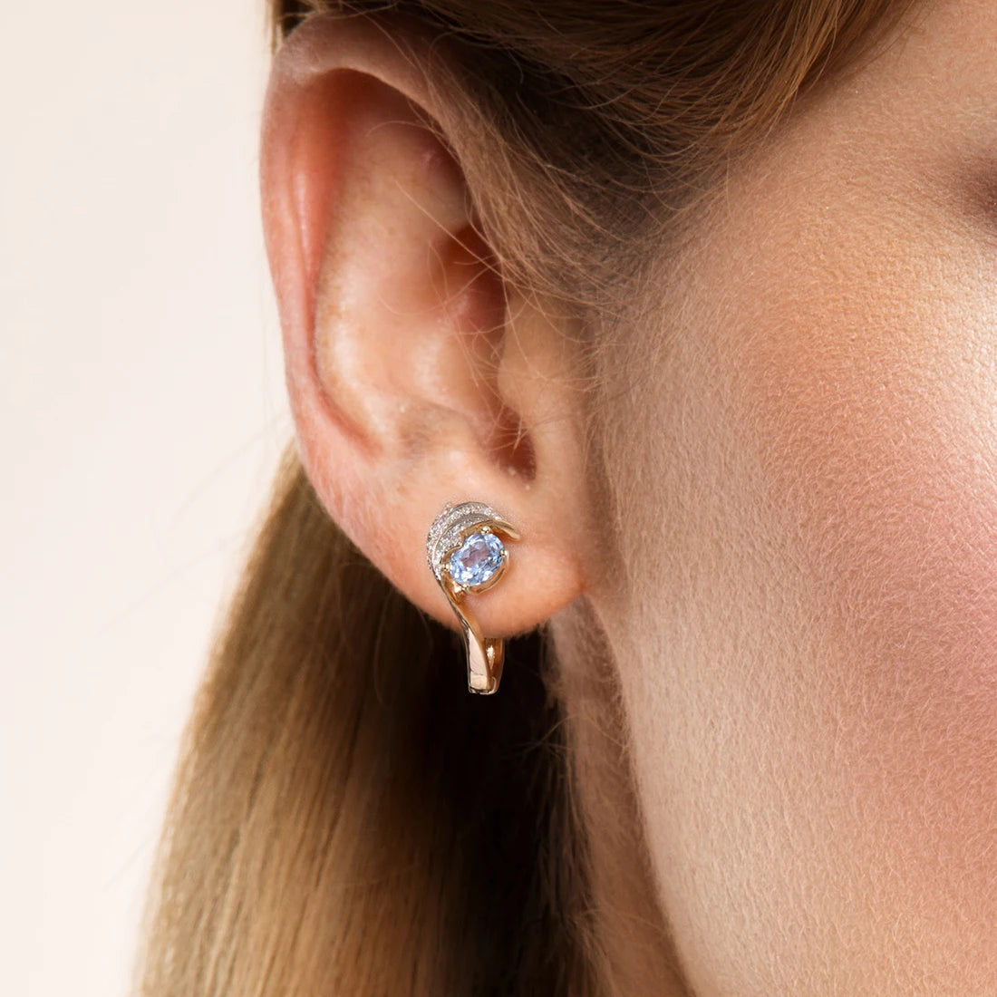 VISTOSO Gold Earrings For Women 14K 585 Rose Gold Glamorous Shiny Sky Blue Topaz Sparkling Diamond Luxury Trendy Fine Jewelry