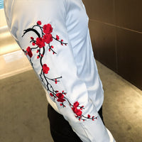 Embroidery Floral Men's Shirt Long Sleeve Business Formal Dress Casual Shirts Streetwear Social Party Bar Male Clothing Camisa