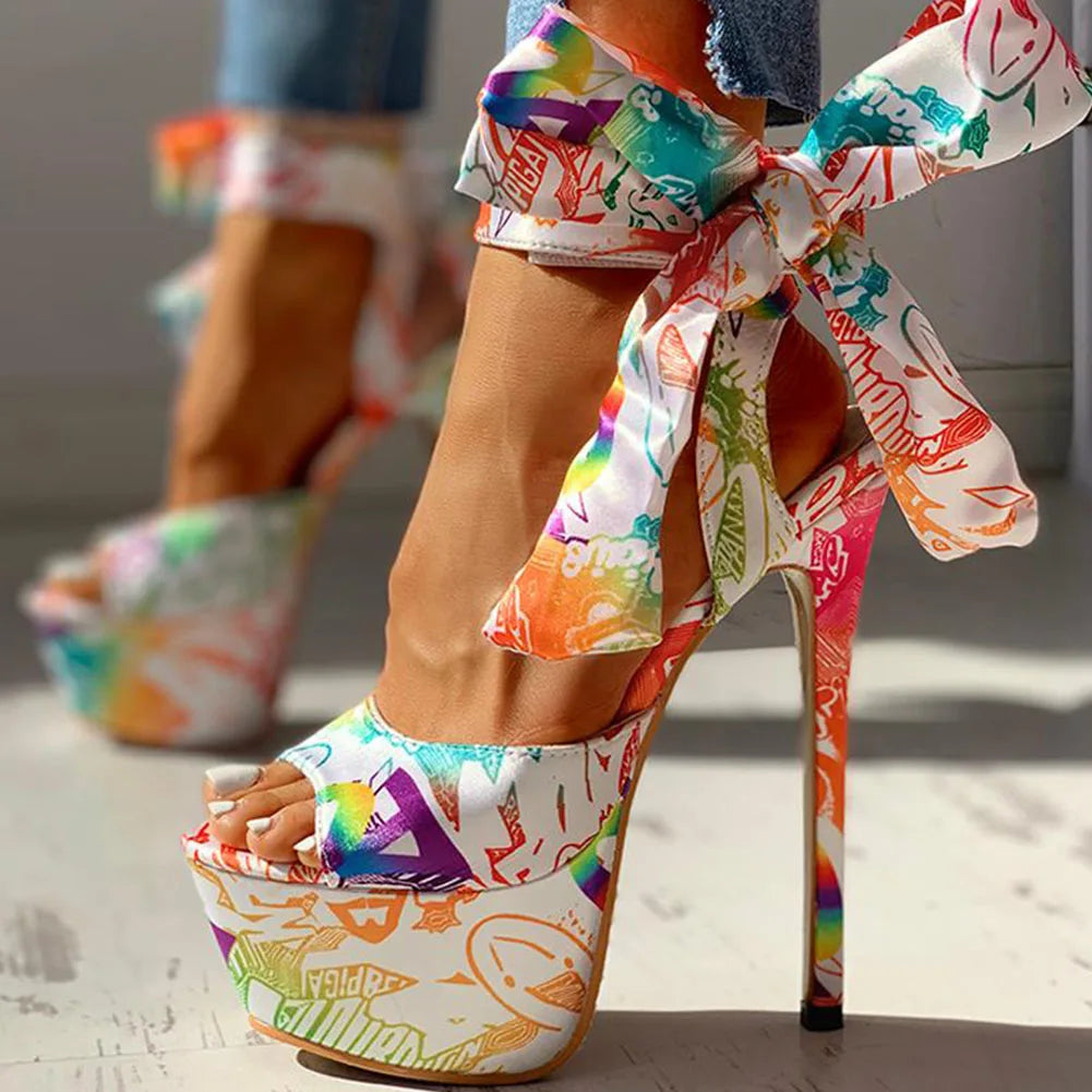 Doratasia 2022 Sexy Shoes Print Super Thin High Heels Shoes Sandals Women Summer Party Platform Ankle-wrap Woman Sandals Female