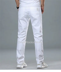 White Jeans Men Plus Size 36 38 40 Loose Oversized Red Trousers Stretched Denim Mens Casual Slim Fit Straight Elastic Man Pant