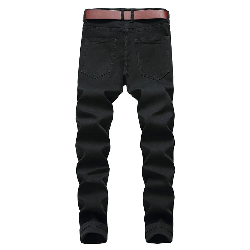 Mens Straight Hole Ripped Jeans Distressed  Denim Trousers Men Jeans Fashion Casual Designer Brand White Black Red Cotton Pants