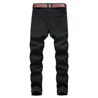 Mens Straight Hole Ripped Jeans Distressed  Denim Trousers Men Jeans Fashion Casual Designer Brand White Black Red Cotton Pants