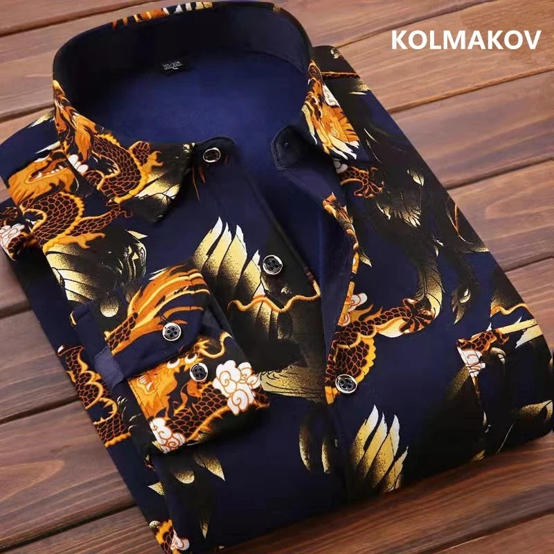 2025 winter Men's fashion smart casual striped long Sleeve Shirts,autumn men thicken Shirt Slim Fit Shirt Male full size M-4XL