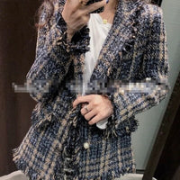 Stylish Chic Tassels Tweed Jacket Women 2023 Fashion Turn-down Collar Single Breasted Pockets Coat Female Casual Outerwear Y877