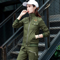 2022 Women's Cotton Casual Spring Camouflage Army Green Two Piece Set 3XL 4XL 5XL