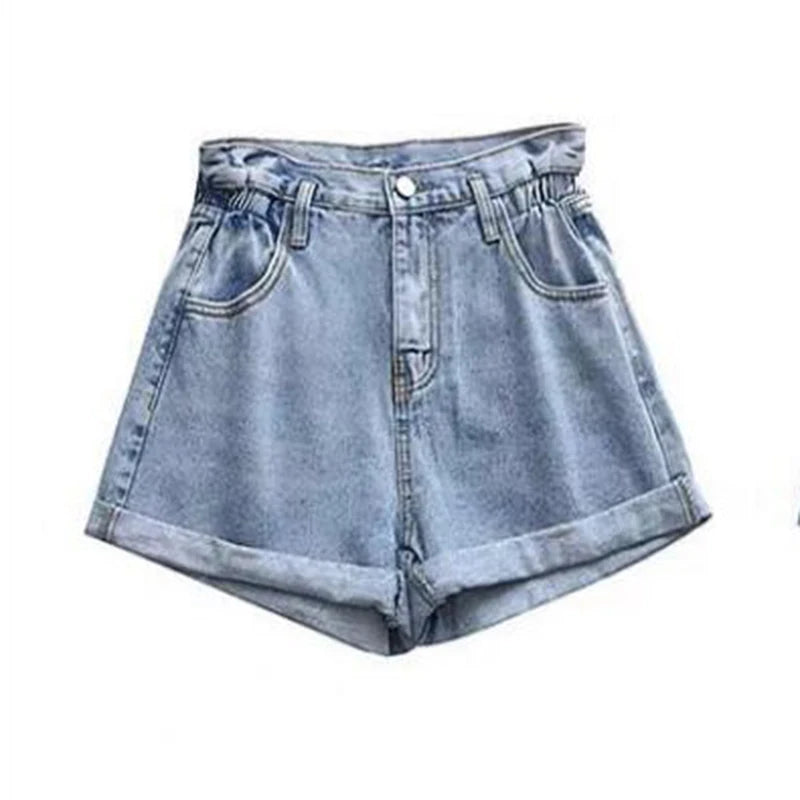 High Waisted Denim Shorts for Women Casual Loose Shorts Ladies Fashion Elastic Waist Wide Leg Short Jeans Summer New 2024
