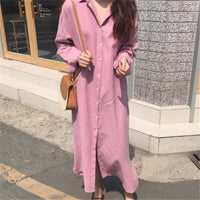 TVVOVVIN Easy Shirt Dress Urban Leisure Single Breasted Long Fund Loose Form Lazy Style Cotton And Linen Dresses L262