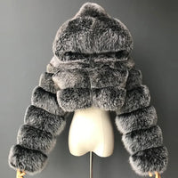 Loose Thick Fur Plush Jacket Women Girls Fashion Winter Faux Fur Cropped Coat Fluffy Zip Hooded Warm Short Jacket