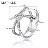 MAIKALE Unique Design Luxury Snake Rings AAA Zirconia Cobra Finger Ring Gold Silver Color Big Rings for Women Punk Party Jewelry