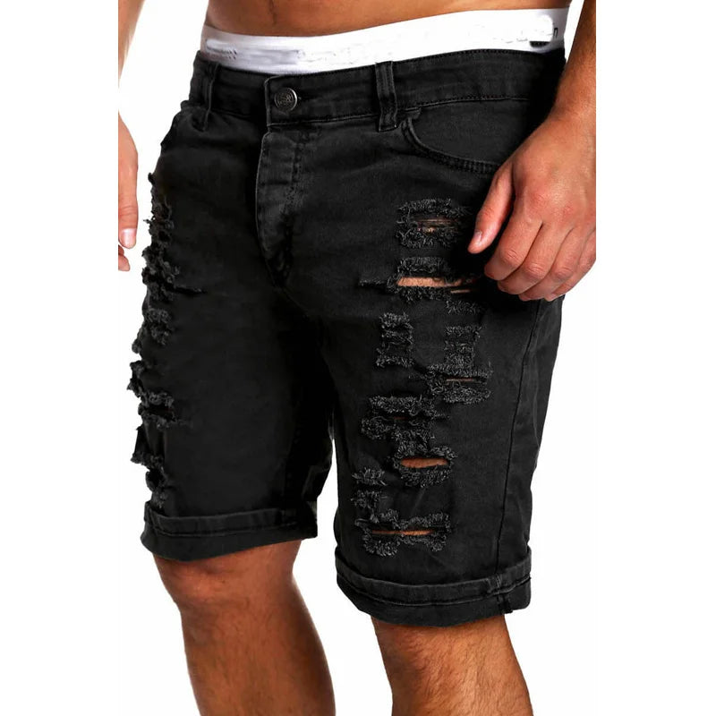 Men's Denim Chino Fashion Shorts Washed Denim Boy Skinny Runway Short Men Jeans Shorts Homme Destroyed Ripped Jeans Plus Size