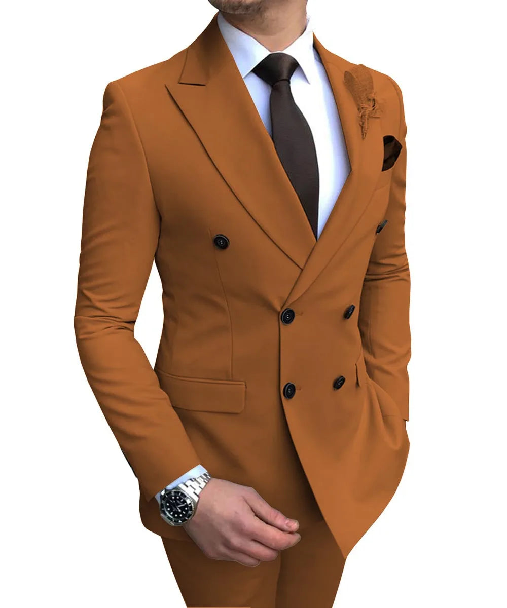 Casual Two-Piece Business Dress Professional Simple Suit Double-Row Buckle Wedding Bridesmaids Men Suits