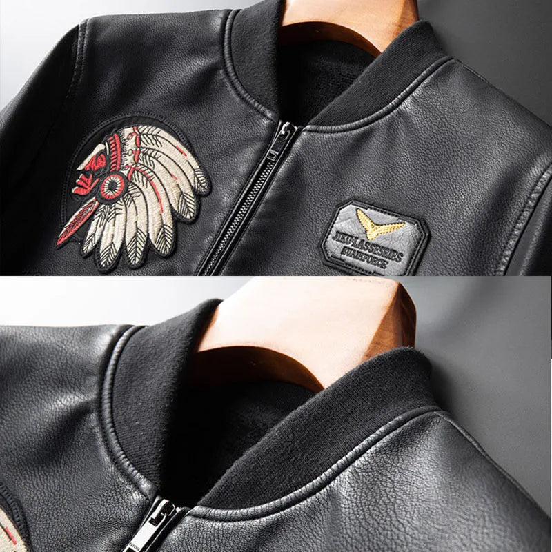 Winter Men's Leather Jacket Male Outerwear Embroidery Streetwear Casual PU Motorcycle Jacket Men Clothing Coat Biker Jacket BF35