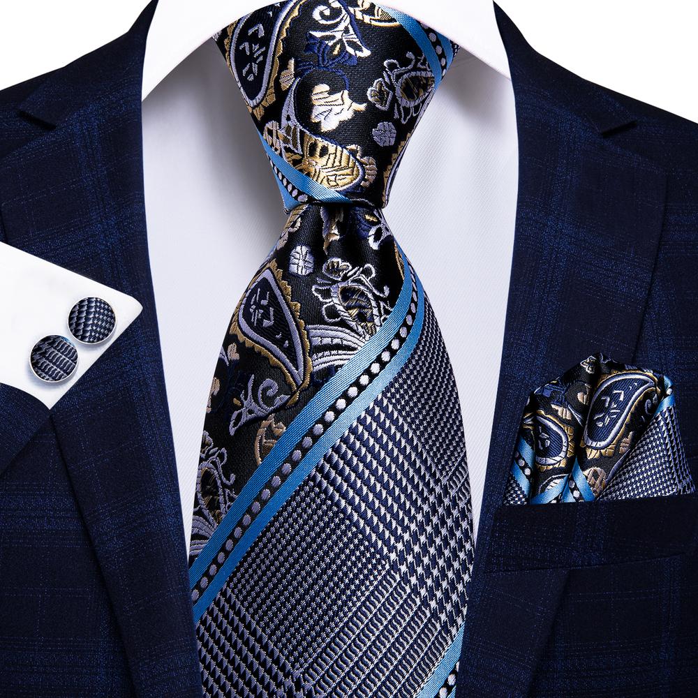 Hi-Tie Blue Business Solid 100% Silk Men&#39;s Tie NeckTie 8.5cm Ties for Men Formal Luxury Wedding High Quality Gravata