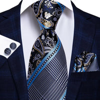 Hi-Tie Blue Business Solid 100% Silk Men's Tie NeckTie 8.5cm Ties for Men Formal Luxury Wedding High Quality Gravata