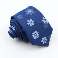 New Cotton Denim Ties For Men 7CM Floral Feather Dot Blue Neck Tie For Wedding Party Casual Print Slim Neckties Daily Wear Gift