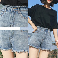 Slim Tassels Hole Sexy Denim Shorts Women's Fashion Casual Summer High Waist Loose Wide Leg Hem Denim Jeans Shorts Hot Pants