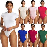 Sexy One Piece Bodycon Bodysuit Short Sleeve O Neck Open Basic White Black Red Overalls Women Body Top Skinny Rompers Female