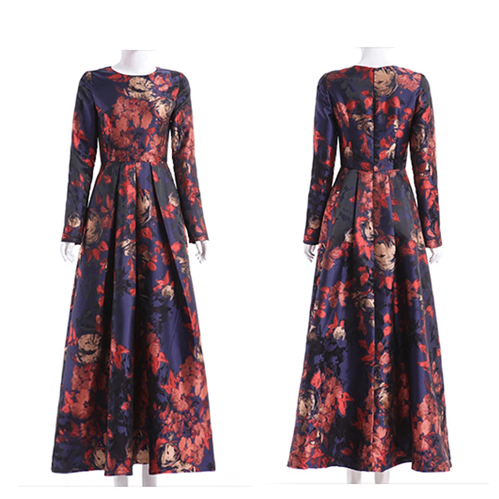 Good Quality Women Long Sleeve Maxi Dress Fall Fashion Boho Floral Jacquard Ladies Elegant Vintage Party Clothes