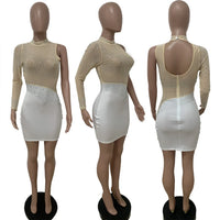 Slim Fit Women's Dress for Nightclub Parties Strapless Hip Wrap Ruched Hot Diamond High Collar Long Sleeve Ladies' Sexy Dress