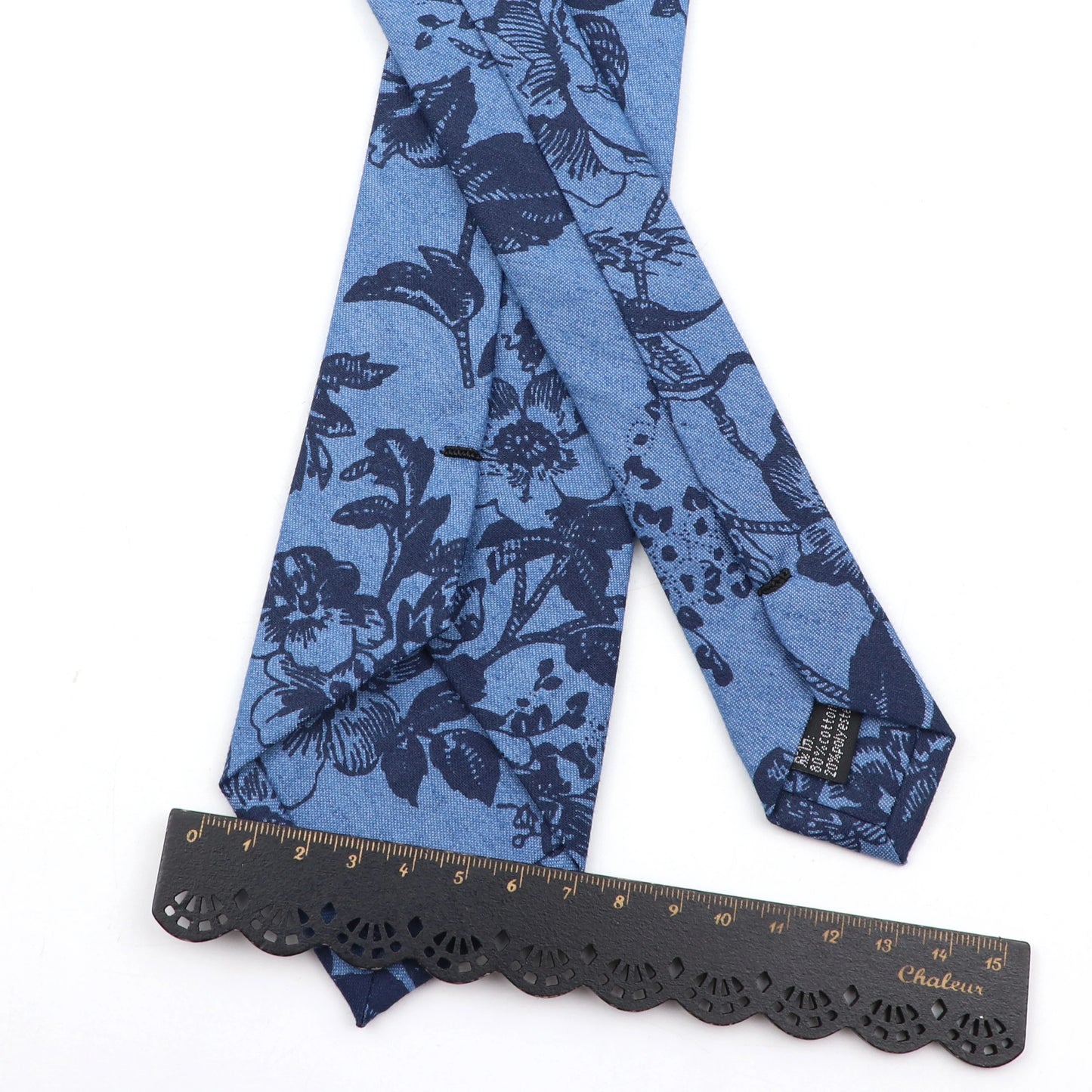 New Cotton Denim Ties For Men 7CM Floral Feather Dot Blue Neck Tie For Wedding Party Casual Print Slim Neckties Daily Wear Gift