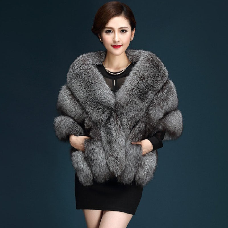 Women Faux Fox Fur Mink Cloak Luxury Winter Vests Wedding Dress Shawl Furry Cape Vest Female Waistcoat Short Sleeveles Fur Coat