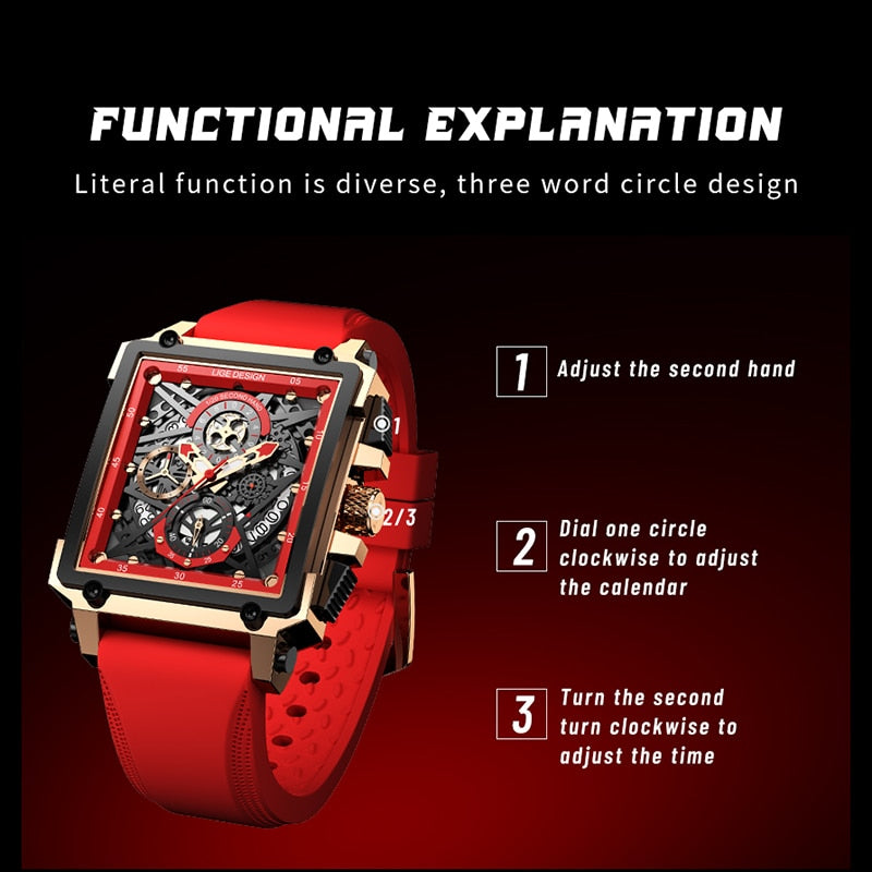 2022 New LIGE Men Watches Top Brand Luxury Hollow Square Sport Watch For Men