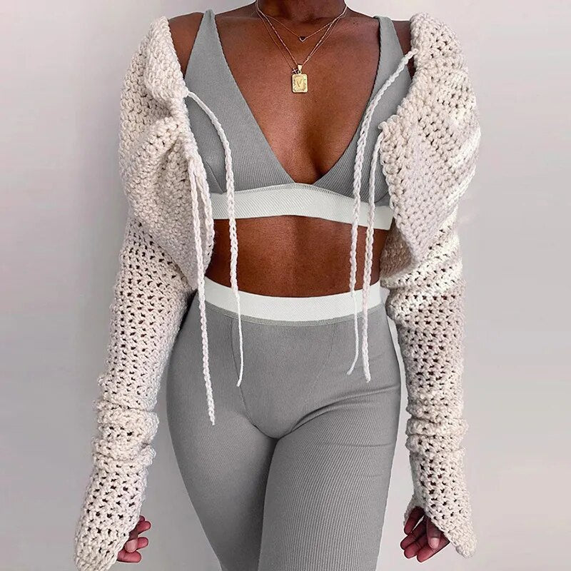 2021 Sleeveless V-Neck Crop Tops Leggings 2 Pieces Set Winter Women Fashion Streetwear Outfits Sportswear Tracksuit