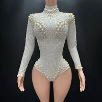 Novance Y1624-B Manufacturers for Customs Clothes Women's Bodysuits 2024 Sexy Club Long Sleeves Women Party Outfits With Pearls