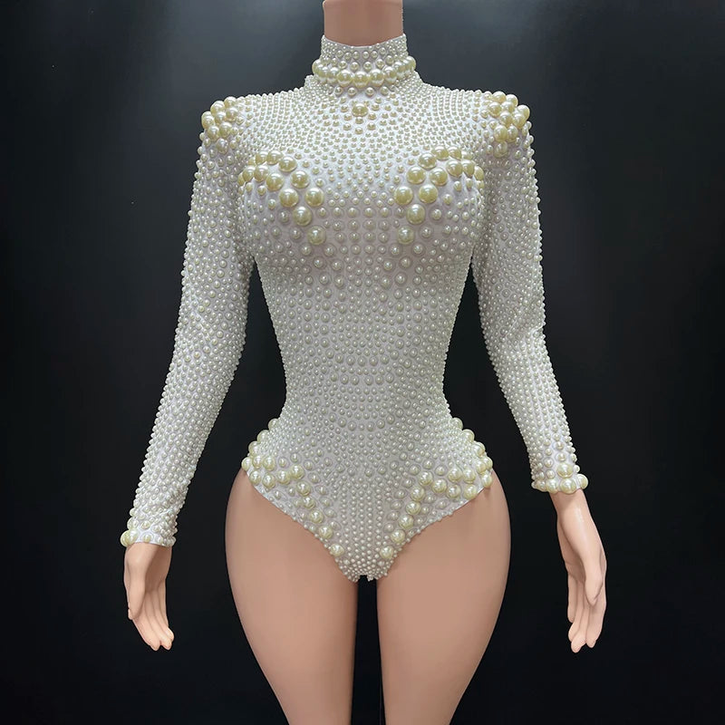 Novance Y1624-B Manufacturers for Customs Clothes Women's Bodysuits 2024 Sexy Club Long Sleeves Women Party Outfits With Pearls