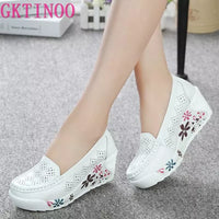 GKTINOO New Women's Genuine Leather Platform Shoes Wedges White Lady Casual Shoes Swing Mother Shoes Size 35-40