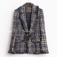 Stylish Chic Tassels Tweed Jacket Women 2023 Fashion Turn-down Collar Single Breasted Pockets Coat Female Casual Outerwear Y877