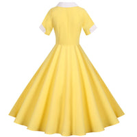 Sexy 2022 Women Vintage Slim Summer Dress Solid Yellow Short Sleeve High Waist Sundress