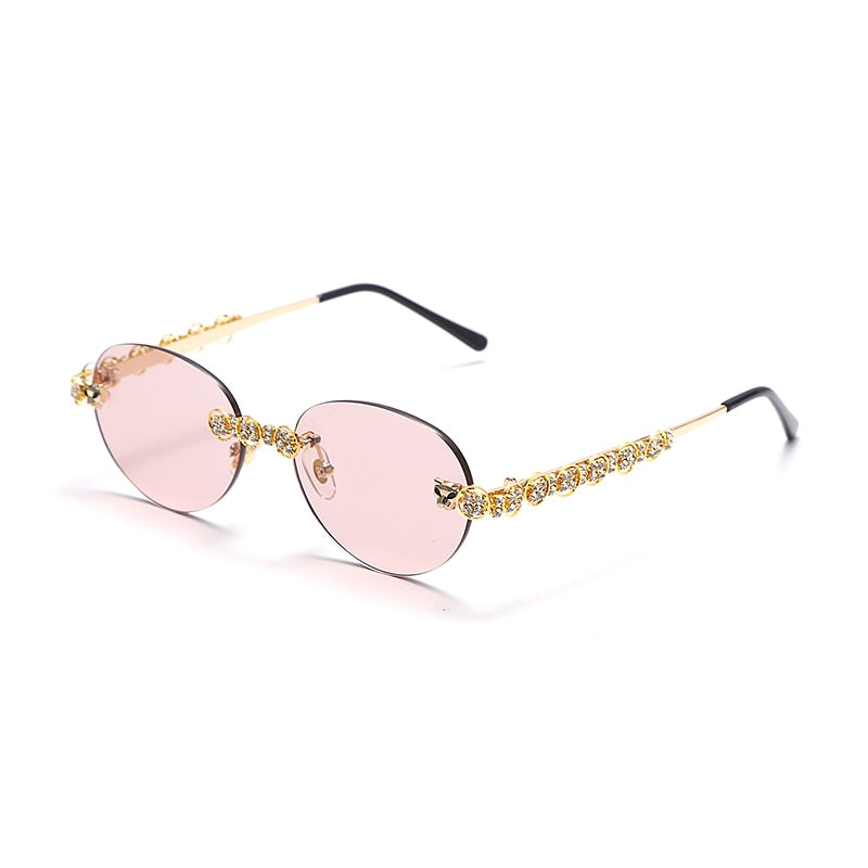 Rimless Diamond Sunglasses Women 2021 Rectangle Steampunk Sun Glasses Crystal Vintage Rhinestone Glasses Eyewear UV400 Oculos