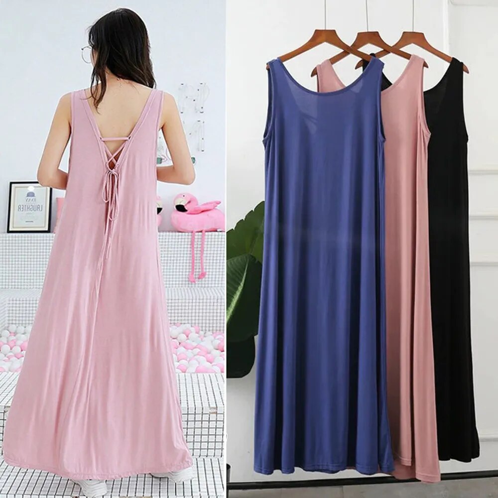 Fdfklak Modal Summer New Nighty Lingerie Femme Sexy Nightgowns Night Dress Women Nightwear Sleeping Dress Plus Size L XL XXL