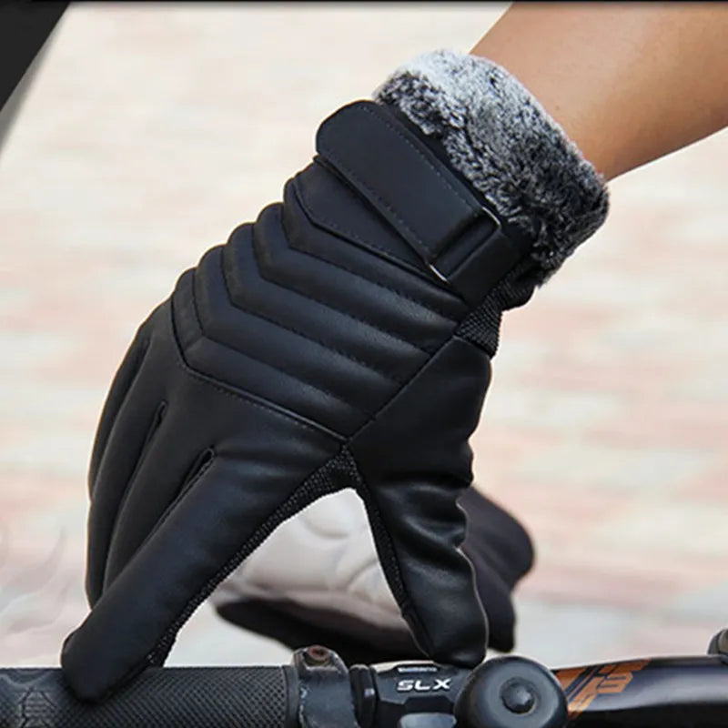 New Autumn Winter Velvet Gloves Men Touch Screen Mittens Glove Male Thickening Hiking riding Outdoor Non-slip Leather Gloves