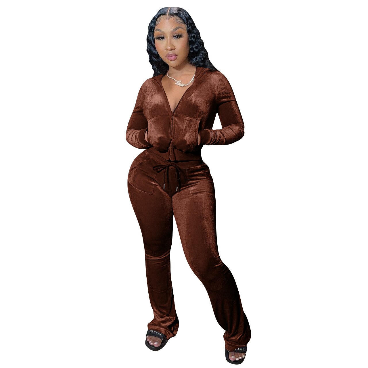 Sexy 2022 Two Piece Sets Casual Matching Sets Velvet Tracksuit Outdoor Womens Pants Suits